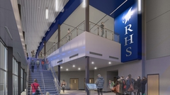 Interior rendering of 2-story entrance to gymnasium